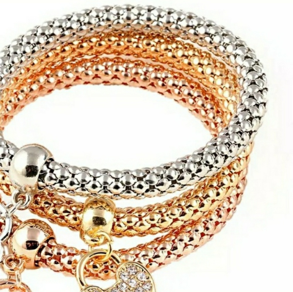 Gold Silver Rose Gold Heart Pendant Bracelets - Picture 3 of 5